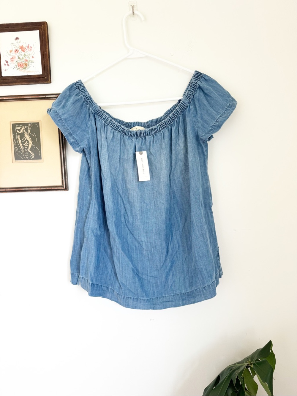 Anthropology NWT Denim Off-Shoulder Top, super soft denim color